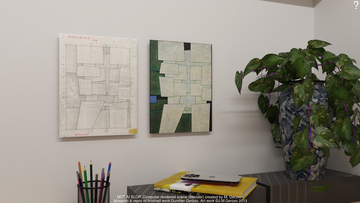 Computer rendering (Blender) blueprint and reproduction of finished work, all are then not framed