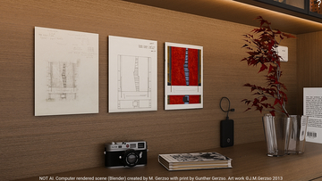Computer rendering (Blender) blueprint and reproduction of finished work, all are then not framed